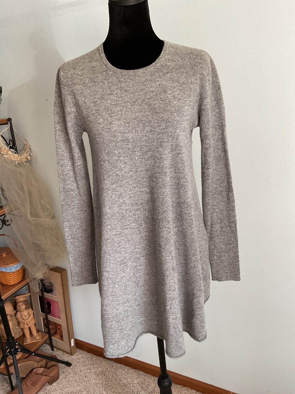 Autumn Cashmere Womens M Gray 100% Pure Cashmere Crewneck Knit Tunic Sweater